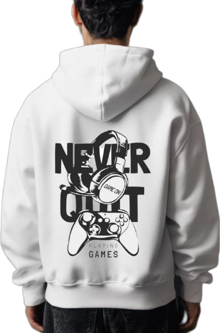 NEVER QUIT Back text oversize hoodie White back 46