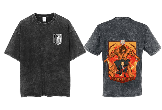 Anime Attack on titan shingeki no kyojin eren levi mikasa Aot Oversize t- shirt Washd acid back 47