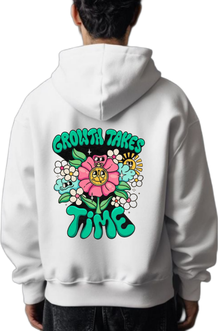 GROWTH TAKES TIME One Size hoodie White Back 46
