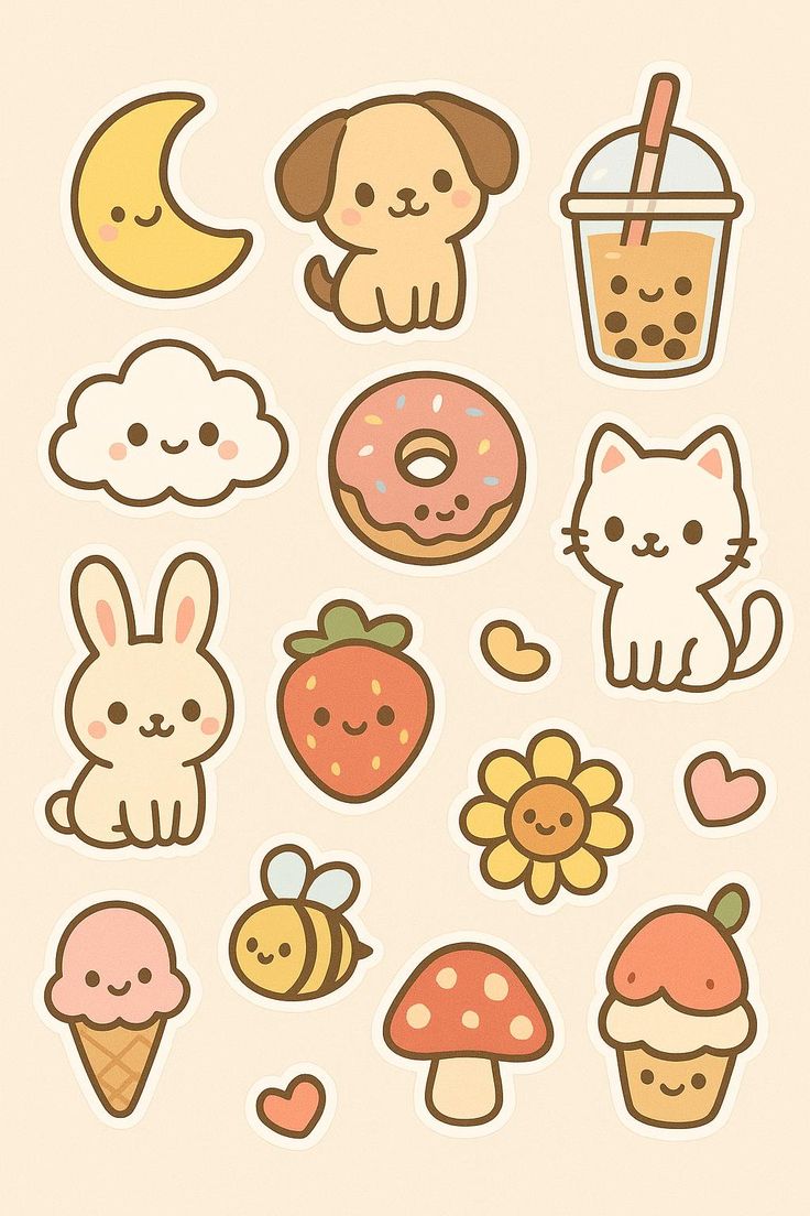 Aesthetic Cute Stickers Pack - Waterproof Vinyl Cartoon Decals for Water Bottles, Laptops, Scrapbooking, Kawaii Stationery Supplies sticker journal sticker
