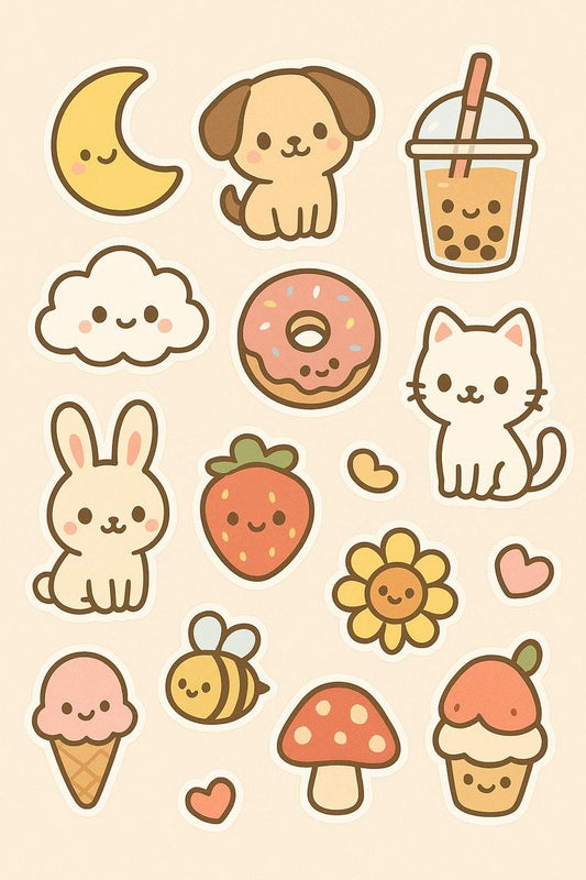 Aesthetic Cute Stickers Pack - Waterproof Vinyl Cartoon Decals for Water Bottles, Laptops, Scrapbooking, Kawaii Stationery Supplies sticker journal sticker