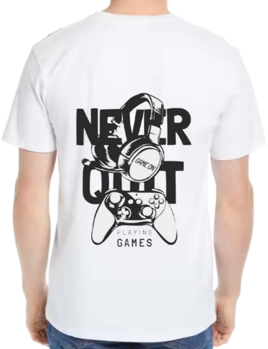 NEVER QUIT Back text One Size t- shirt White Back 47