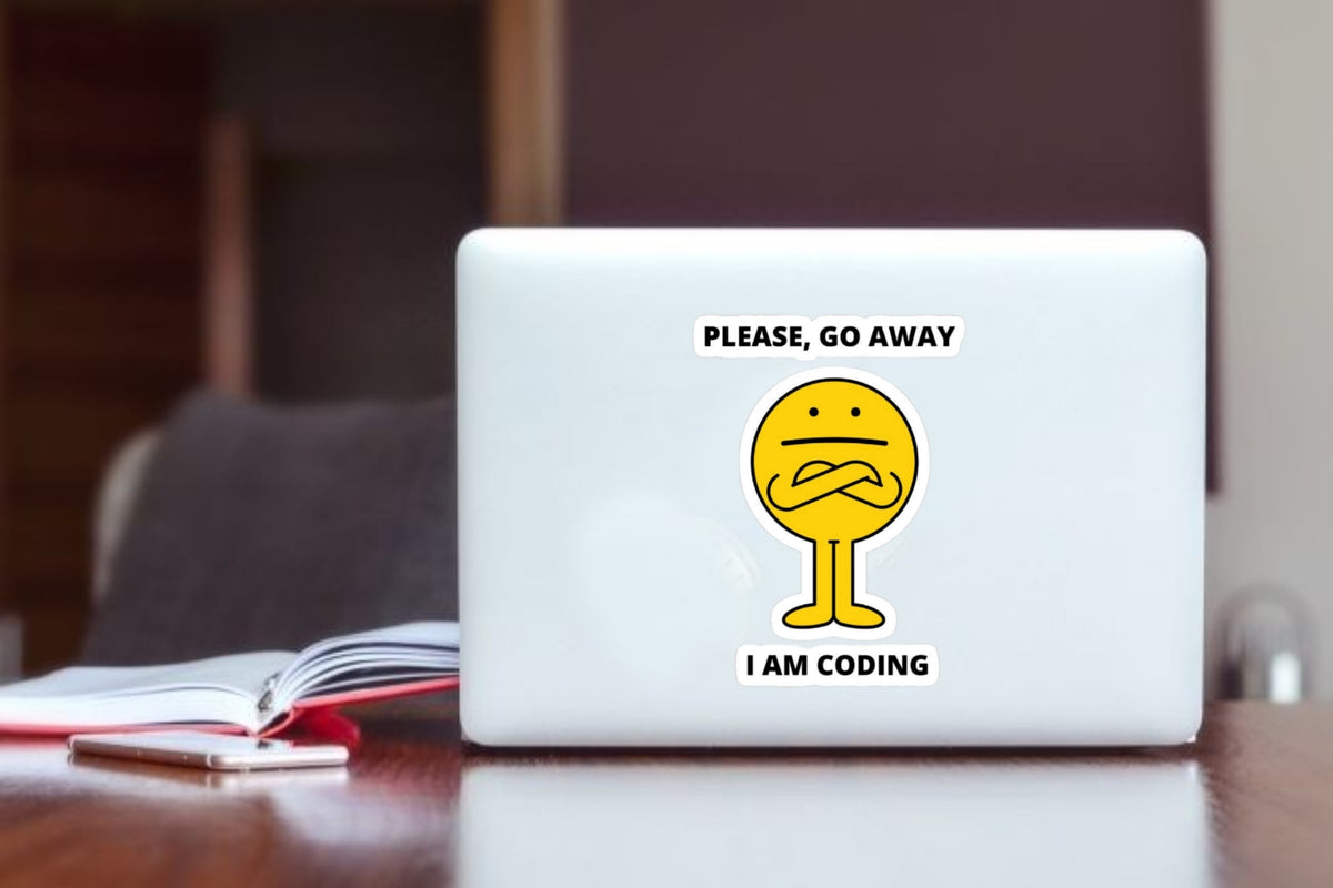 "Please Go Away I Am Coding" Programmer Laptop Sticker, Funny Software Developer Vinyl Decal for Laptop, Water Bottle, and Journal
