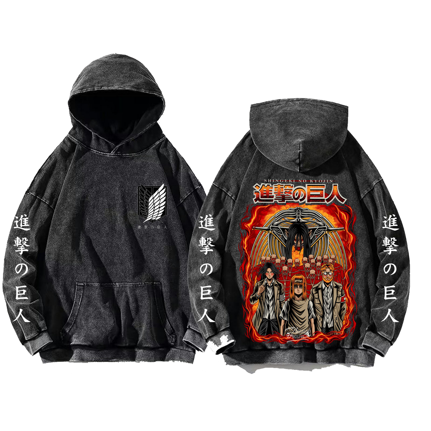 Anime Attack on titan shingeki no kyojin eren levi mikasa Aot Oversize Wash Hoodie gray 47