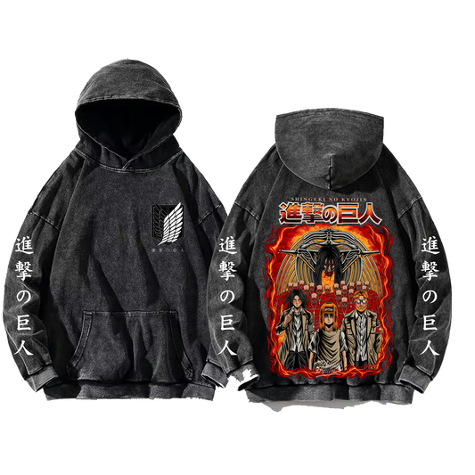 Anime Attack on titan shingeki no kyojin eren levi mikasa Aot Oversize Wash Hoodie gray 47