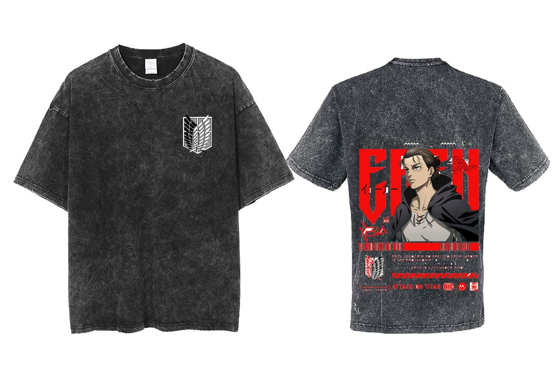 Anime Attack on titan shingeki no kyojin eren levi mikasa Aot Oversize t- shirt Washd acid back 46
