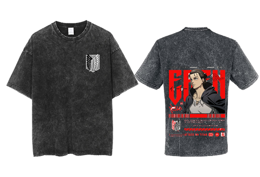 Anime Attack on titan shingeki no kyojin eren levi mikasa Aot Oversize t- shirt Washd acid back 46