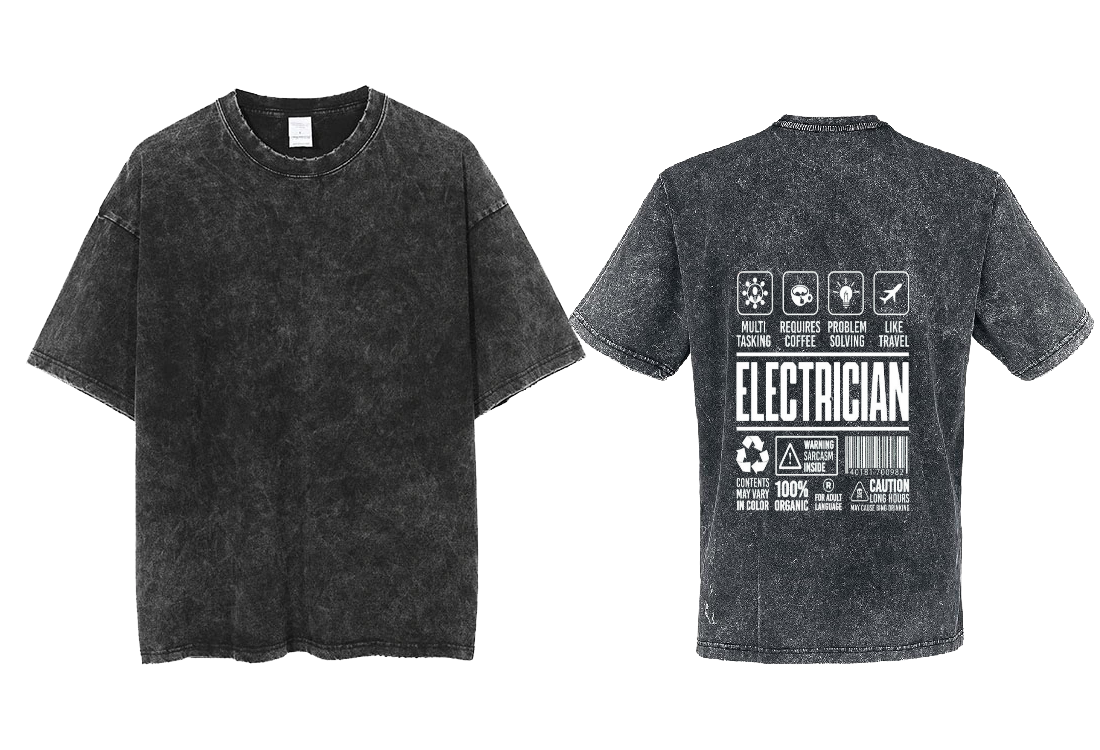 ELECTRICIAN Back text One Size t- shirt Washed Back 47