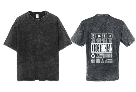 ELECTRICIAN Back text One Size t- shirt Washed Back 47