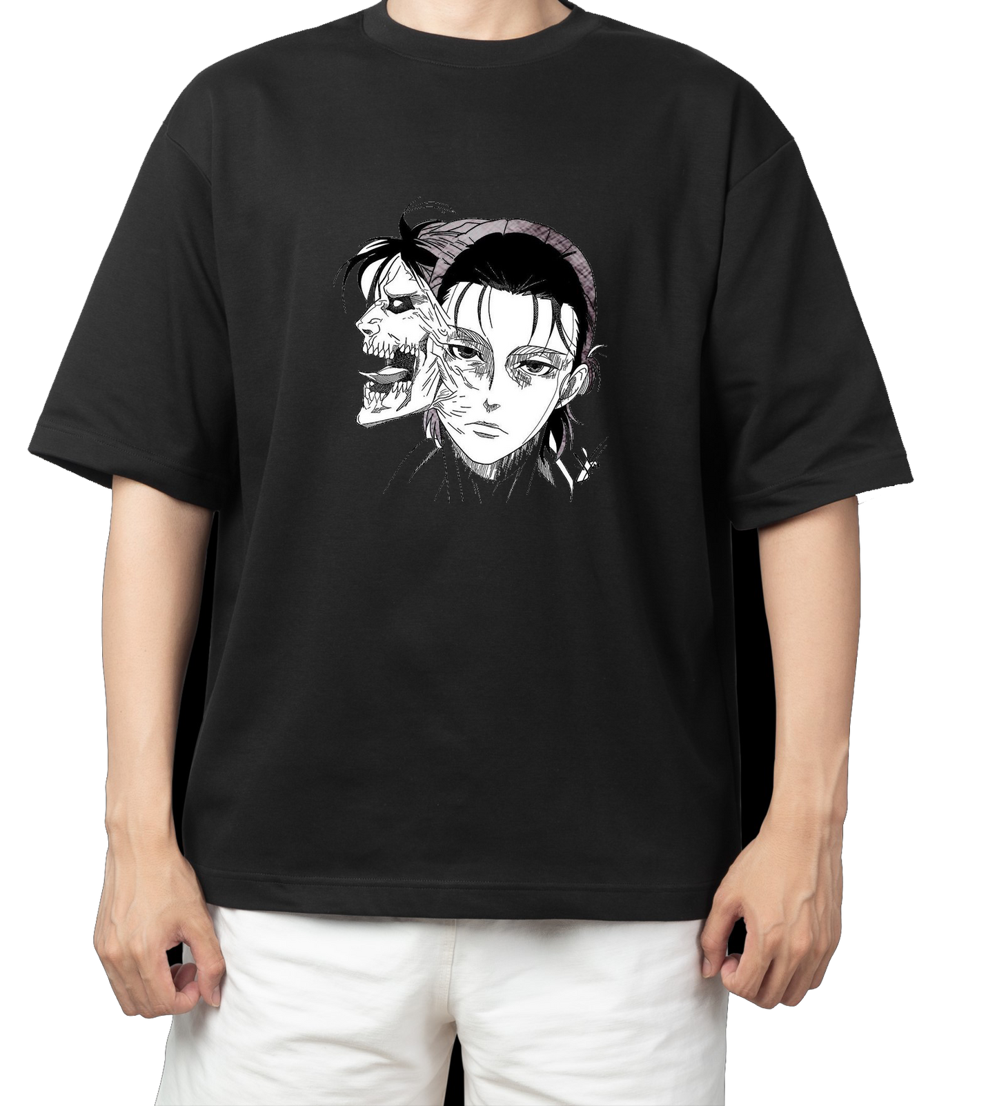 Anime Attack on titan shingeki no kyojin eren levi mikasa Aot black Oversize  t- shirt 48