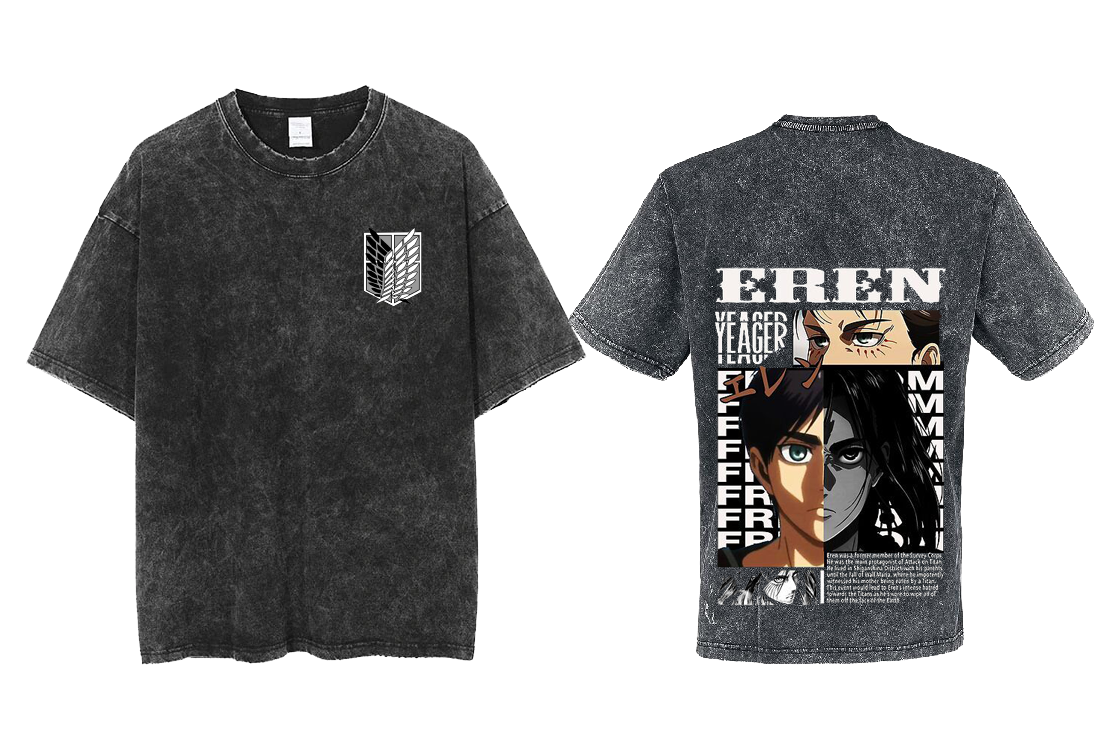 Anime Attack on titan shingeki no kyojin eren levi mikasa Aot Oversize t- shirt Washd acid back 48