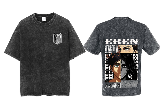 Anime Attack on titan shingeki no kyojin eren levi mikasa Aot Oversize t- shirt Washd acid back 48