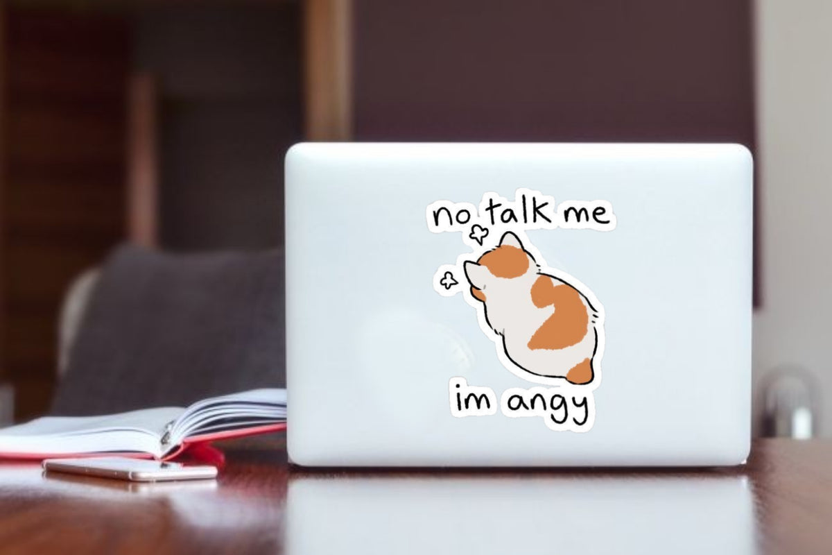 No Talk Me Im Angy" Cute Angry Cat Sticker, Sarcastic Kitty Meme Vinyl Decal, Aesthetic Waterproof Laptop Sticker for Water Bottles, Journals, Cat Lover Humor Gift