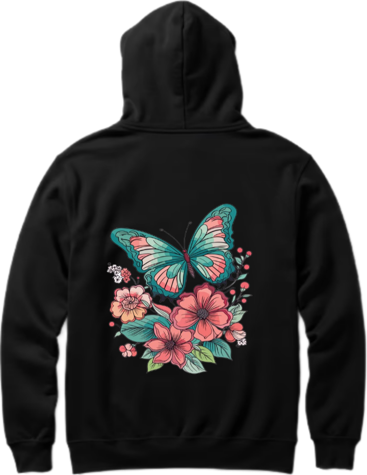 butterflies Oversize Hoodie Black Back 45
