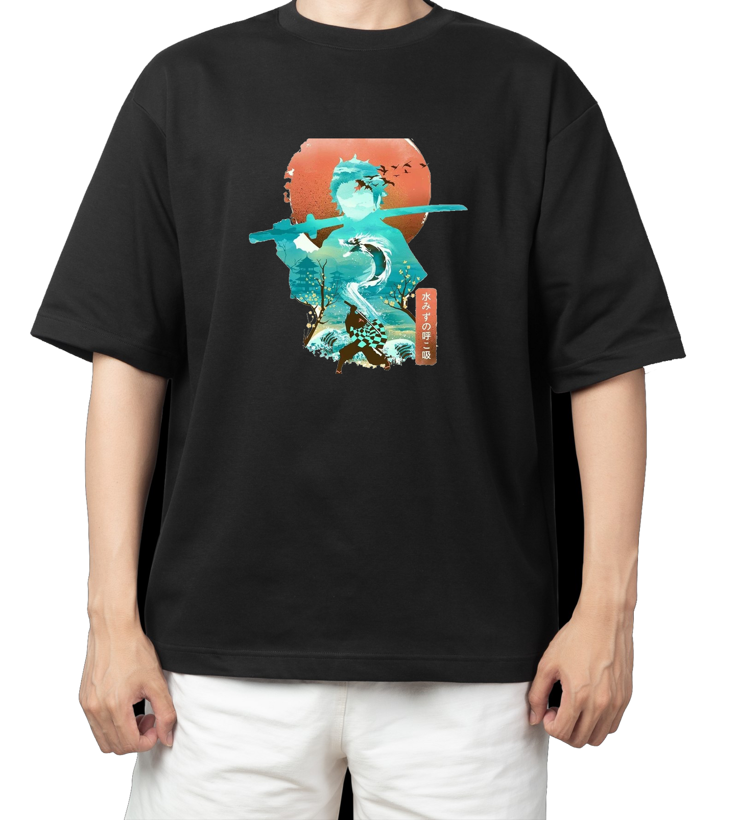 Anime Demon slayer nezuko tanjiro t- shirt Oversize Black 48