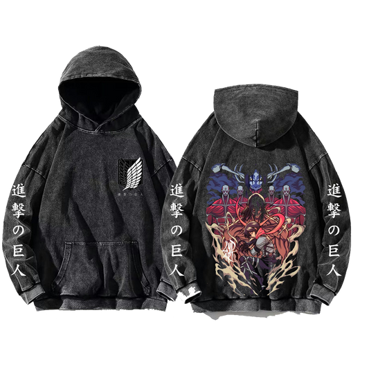 Anime Attack on titan shingeki no kyojin eren levi mikasa Aot Oversize Wash Hoodie gray 48