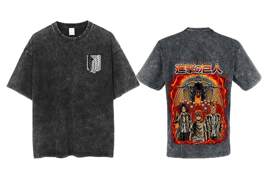 Anime Attack on titan shingeki no kyojin eren levi mikasa Aot Oversize t- shirt Washd acid back 49