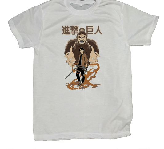 Anime Attack on titan shingeki no kyojin eren levi mikasa  Aot white fit t- shirt 49