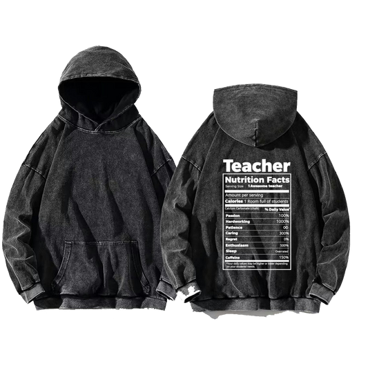 Teacher Addict Back text oversize hoodie Washed back 49