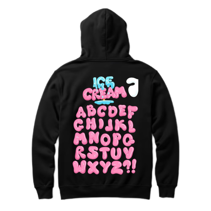 CREAM ABCDEF CHIJKL MNOPG RSTUV WXYZ?! One Size hoodie Black Back 49