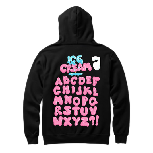 CREAM ABCDEF CHIJKL MNOPG RSTUV WXYZ?! One Size hoodie Black Back 49