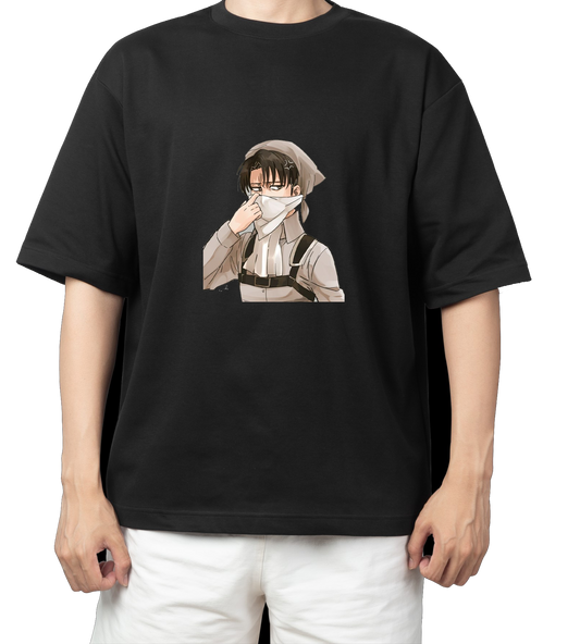 Anime Attack on titan shingeki no kyojin eren levi mikasa Aot black Oversize  t- shirt 49