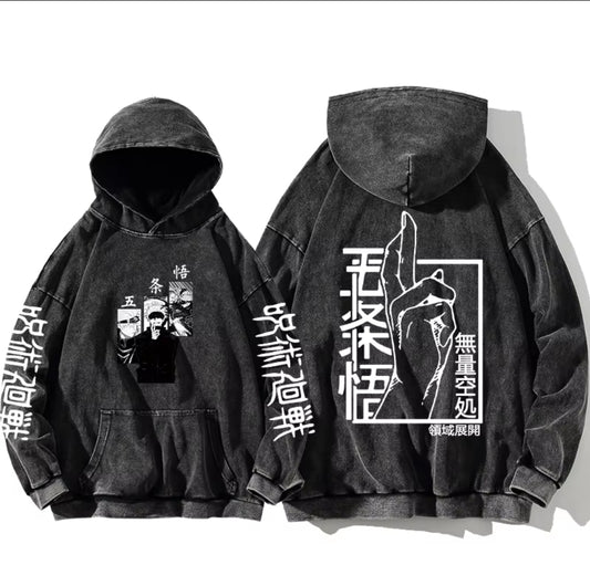 jujutsu kaisen GOJO Oversize Washd Hoodie gray 7