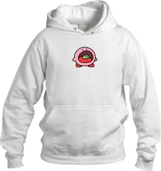 Cute Pink Anime Kirby Character Graphic Hoodie for Women and Men, Kawaii Cartoon White Pullover Sweatshirt 4