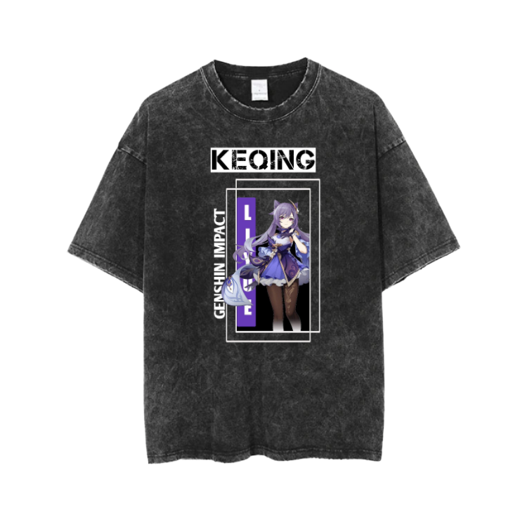 Genshin Impact  Keqing t- shirt Over Size Washed 4