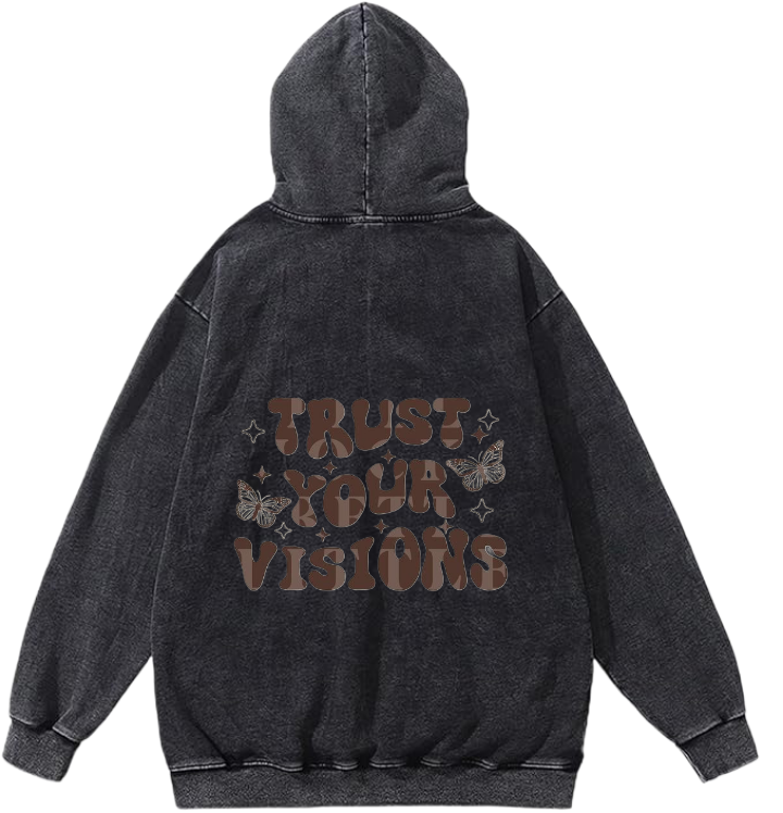 TRUST YOUR VISIONS Over Size hoodie Washed Back 64
