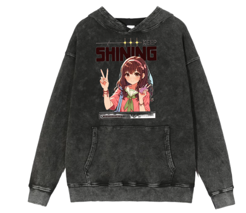 RANDOM ANIME GIRL Oversize  Hoodie Washed gray 4