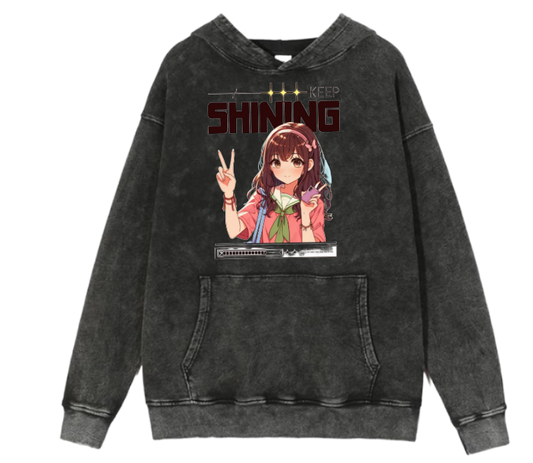 RANDOM ANIME GIRL Oversize  Hoodie Washed gray 4