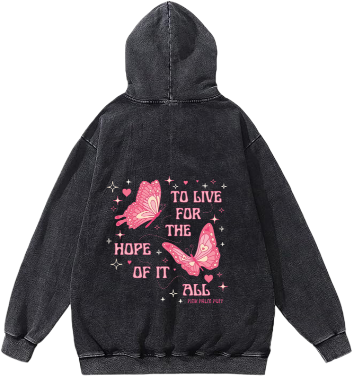 butterflies Oversize Hoodie Washed gray Back  4