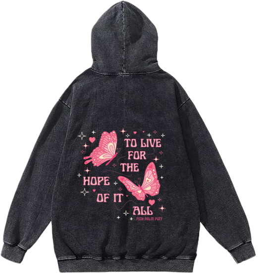 butterflies Oversize Hoodie Washed gray Back  4