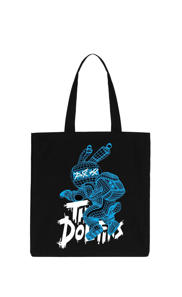 Wireframe Bunny Back text tote bag Black 5