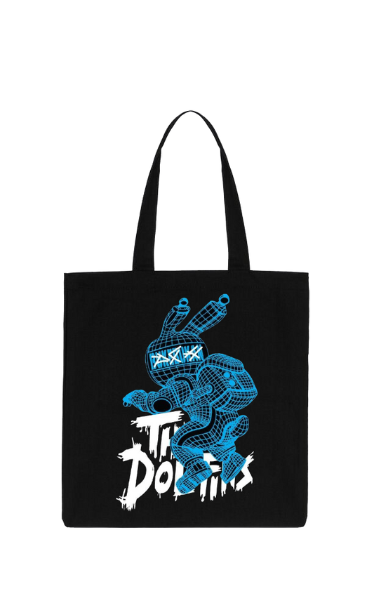 Wireframe Bunny Back text tote bag Black 4