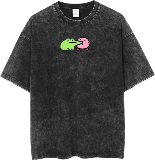 Vintage Washed Kirby Anime Graphic T-Shirt, Kawaii Y2K Aesthetic Grunge Tee, Casual Oversized Short Sleeve Top 4