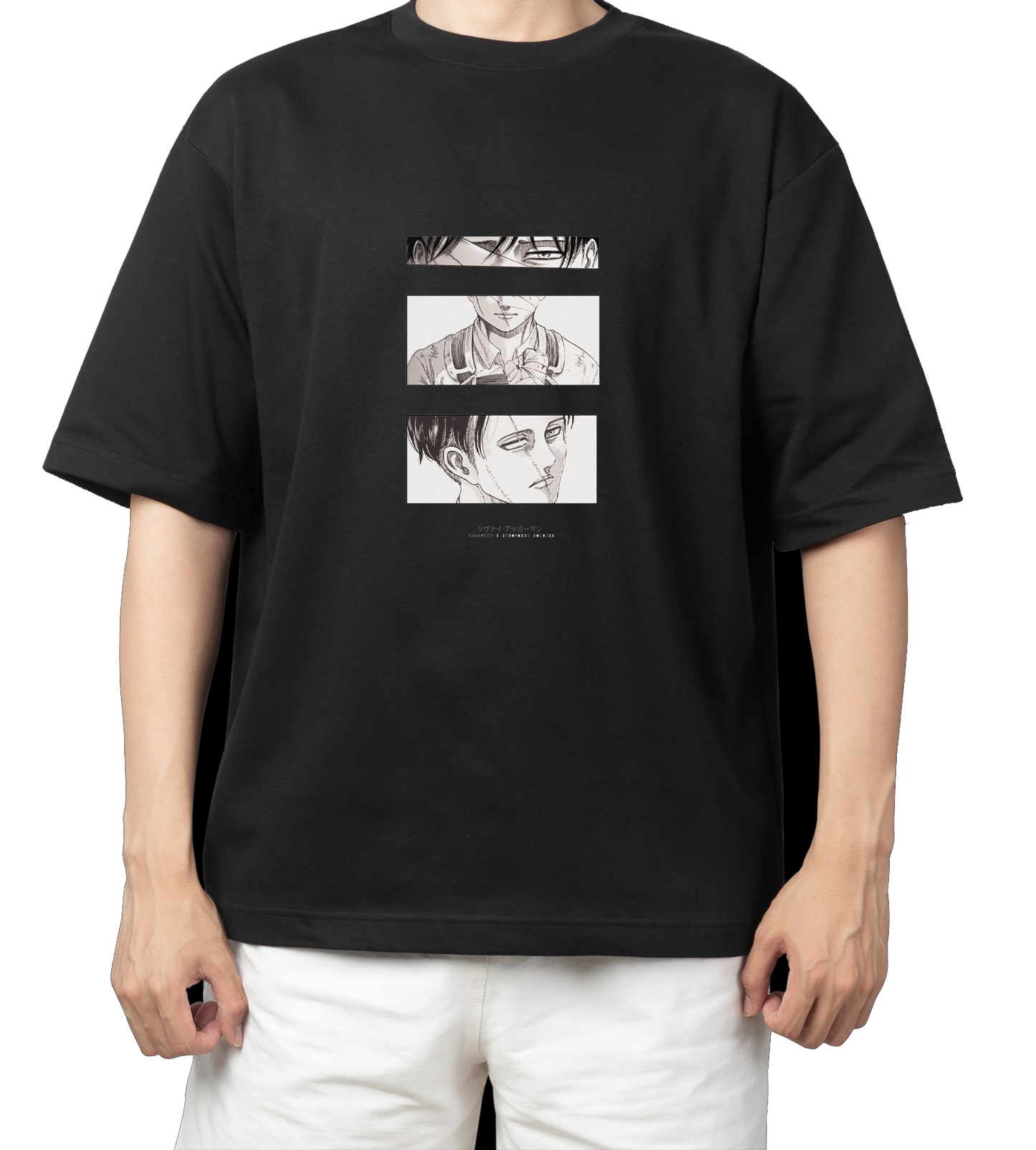 Anime Attack on titan shingeki no kyojin eren levi mikasa  Aot black  Oversize  t- shirt 4