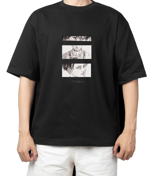 Anime Attack on titan shingeki no kyojin eren levi mikasa  Aot black  Oversize  t- shirt 4