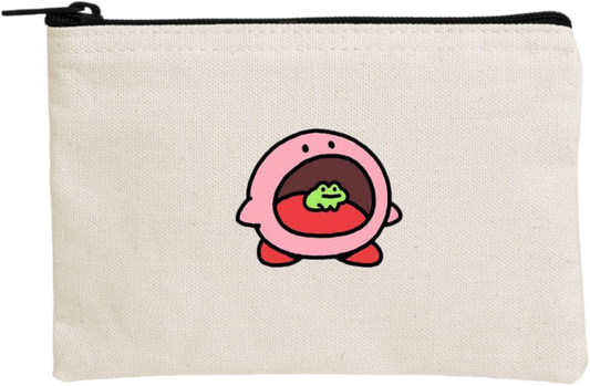 Kawaii Cute Kirby Canvas Makeup Pouch, Aesthetic Pink Anime Character Small Zipper Makeup Bag, Pencil Case, Travel Toiletry Pouch for Women and Girls 4