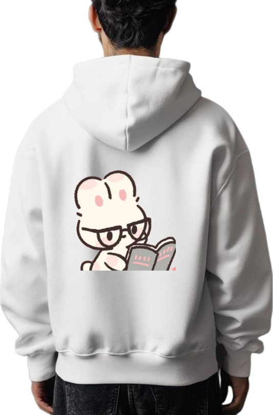 rabbit reading a book One Size hoodie White Back 4