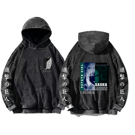 Anime Attack on titan shingeki no kyojin eren levi mikasa Aot Oversize Wash Hoodie gray 4