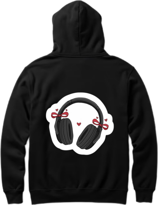 Headphones adorned with red bows One Size hoodie Black Back 4