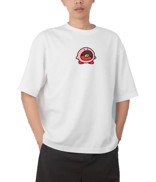 Cute White Kirby Anime Graphic T-Shirt, Kawaii Y2K Aesthetic Gaming Tee, Casual Oversized Short Sleeve Top 4