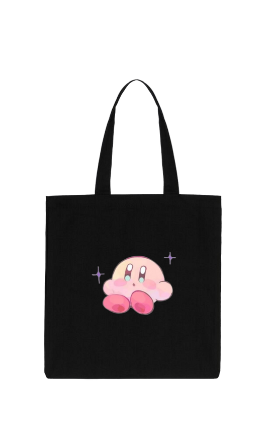 Kawaii Cute Kirby Black Canvas Tote Bag, Aesthetic Anime Character Reusable Shopping Bag, Large Grocery Bag, Book Tote for Women and Girls 4