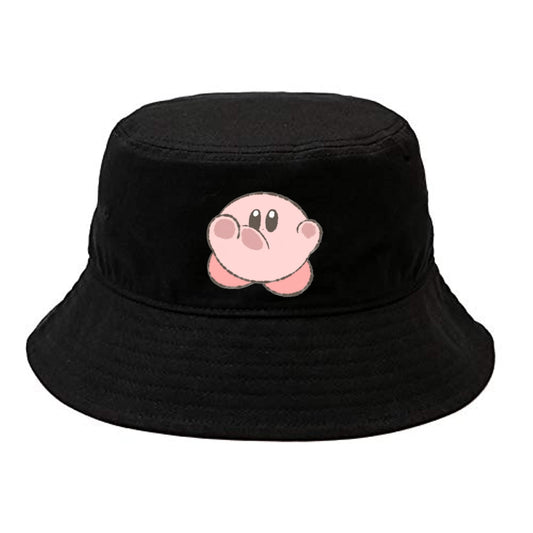 Cute Anime Kirby Bucket Hat, Kawaii Pink Character Black Sun Fisherman Cap, Y2K Streetwear Summer Beach Hat for Women and Men 4
