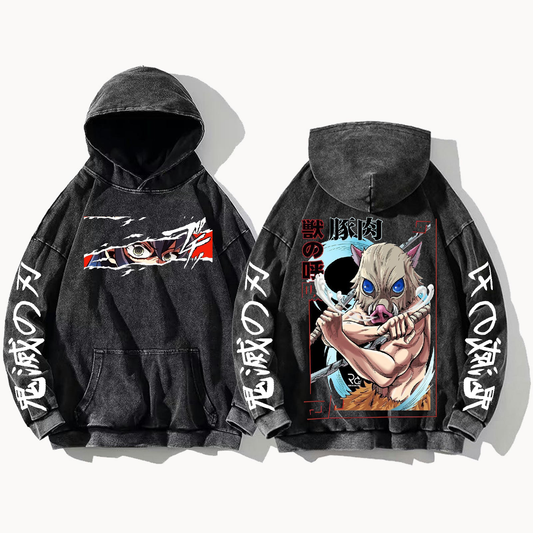 Anime Demon slayer nezuko tanjiro Oversize  Hoodie Washed gray 4