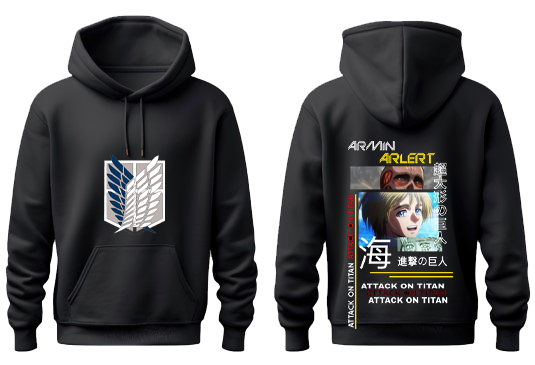 Anime Attack on titan shingeki no kyojin eren levi mikasa Aot Black Oversize HOODIE back 4