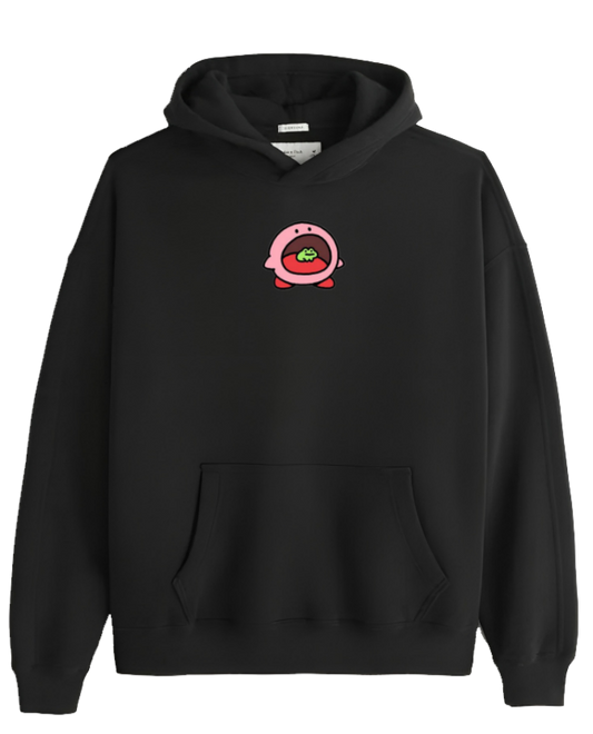 Cute Pink Anime Kirby Character Graphic Hoodie for Women and Men, Kawaii Cartoon Black Pullover Sweatshirt 4