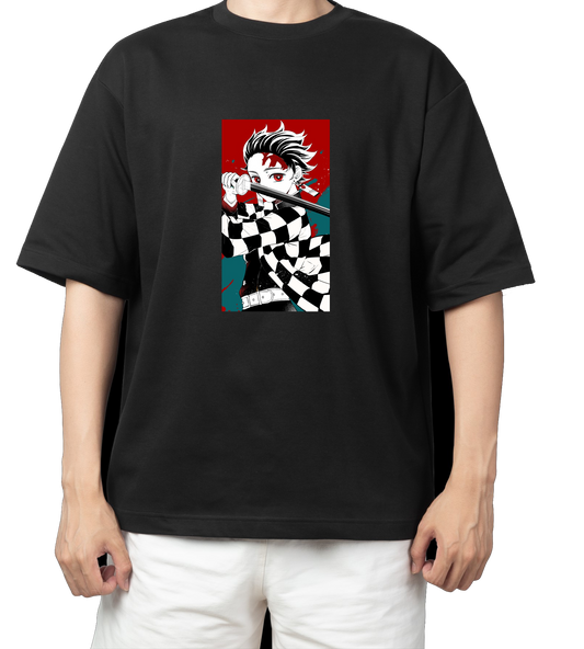 Anime Demon slayer nezuko tanjiro t- shirt Oversize Black 4
